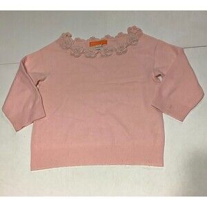 Vintage Cynthia Steffe 100% Cashmere Pink Pearl Beaded Flowers Sweater Size L